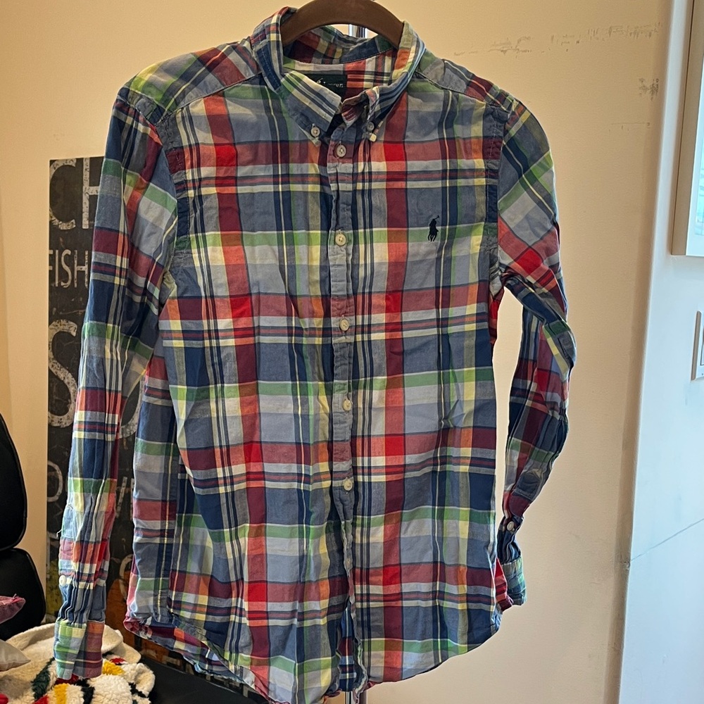 🧋Ralph Lauren madras plaid button-down, long sleeved shirt Large 14/16